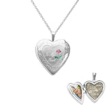 Pink Rose Heart Shaped Sterling Silver Cremation Ashes Locket - Cherished Urns