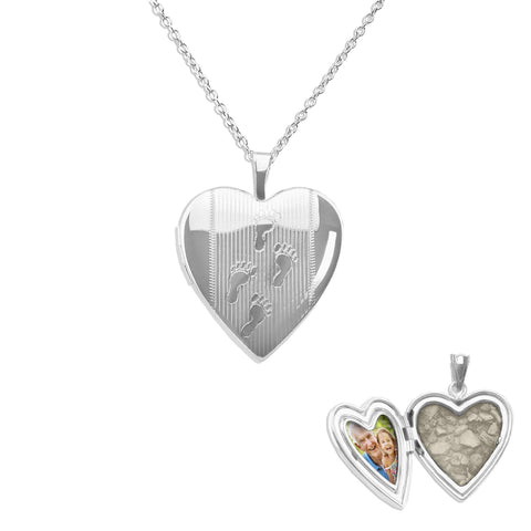 Footsteps Heart Shaped Sterling Silver Cremation Ashes Locket - Cherished Urns