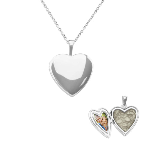 Small Heart Shaped Sterling Silver Cremation Ashes Locket - Cherished Urns