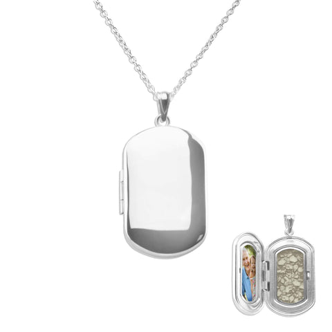 Large Rounded Rectangle Shaped Sterling Silver Cremation Ashes Locket - Cherished Urns