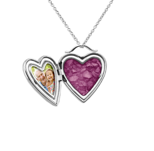 Shining Star Heart Shaped Sterling Silver Cremation Ashes Locket - Cherished Urns