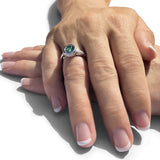 Ladies Round Halo Memorial Ashes Ring with Fine Crystals - Cherished Urns