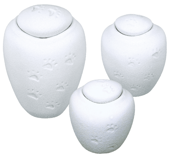 Oceane Quartz White Water-soluble Pet Urn with Paw Prints - Medium - Cherished Urns