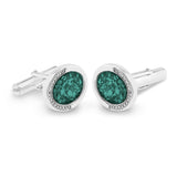 Gents Fancy Oval Memorial Ashes Cufflinks with Fine Crystals - Cherished Urns