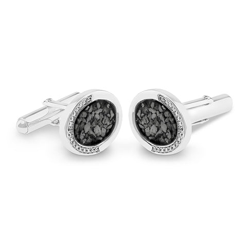 Gents Fancy Oval Memorial Ashes Cufflinks with Fine Crystals - Cherished Urns