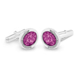 Gents Fancy Oval Memorial Ashes Cufflinks with Fine Crystals - Cherished Urns