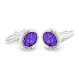 Gents Fancy Oval Memorial Ashes Cufflinks with Fine Crystals - Cherished Urns