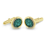 Gents Fancy Oval Memorial Ashes Cufflinks with Fine Crystals - Cherished Urns