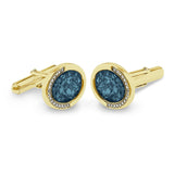 Gents Fancy Oval Memorial Ashes Cufflinks with Fine Crystals - Cherished Urns