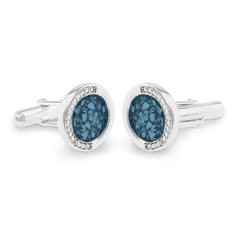 Gents Fancy Round Memorial Ashes Cufflinks with Fine Crystals - Cherished Urns
