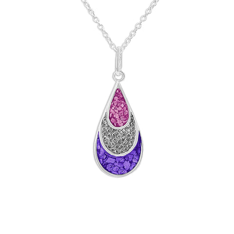 Ladies Layered Teardrop Memorial Ashes Pendant with Fine Crystals - Cherished Urns