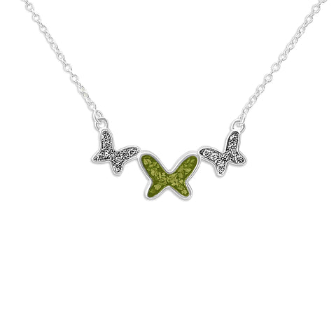 Ladies Butterflies Memorial Ashes Necklace with Fine Crystals - Cherished Urns
