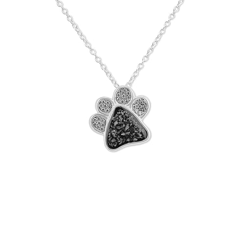 Unisex Paw Print Memorial Ashes Pendant with Fine Crystals - Cherished Urns