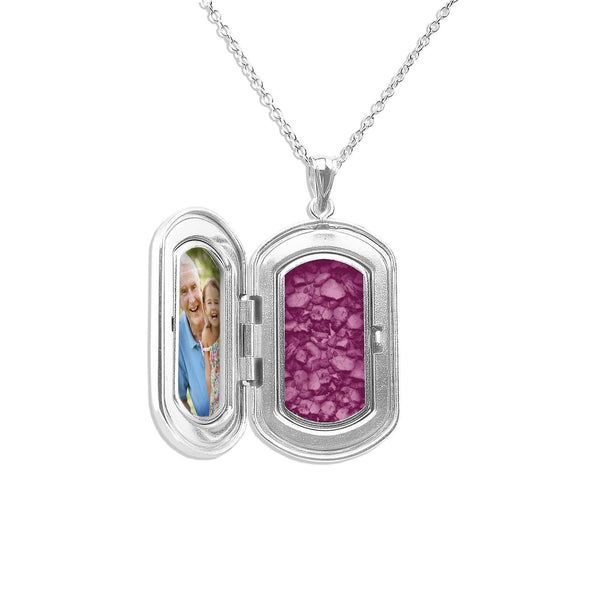 Large Rounded Rectangle Shaped Sterling Silver Cremation Ashes Locket - Cherished Urns